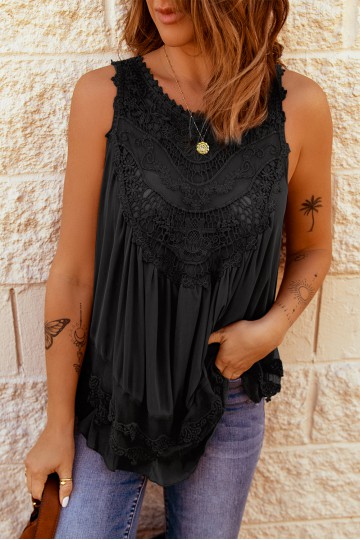 Black sleeveless top with lace details