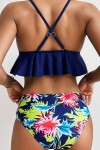 Sky blue floral print bikini swimsuit