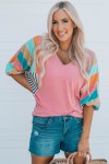 Pink top with puff sleeves