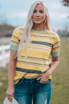 Round-neck t-shirt with multicolored stripes