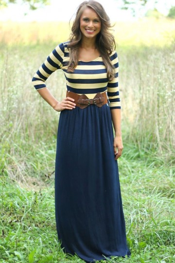 Long blue dress with striped top