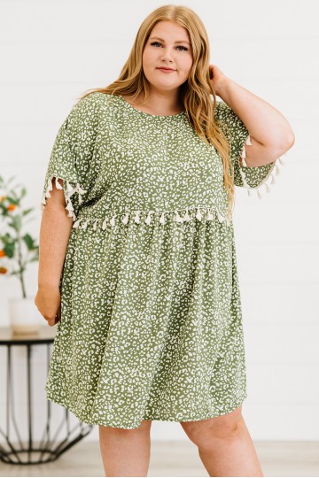 Plus Size Green Leopard Print Dress