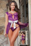 Plum nightie in transparent veil with white bow