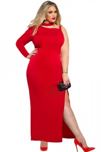 Long red dress, slit