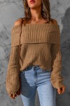 Khaki off-the-shoulder sweater