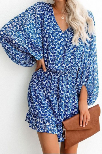 Blue floral dress with long sleeves