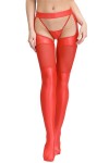 Faux leather stockings with belt band and thong, red
