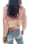 Pink Striped Textured Long Sleeve Knit Sweater