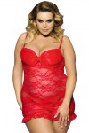 Plus size lingerie set, red lace nightie and thong