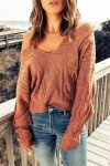 Brown Loose Fit Knit V Neck Cropped Sweater