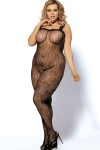 Sexy plus size bodystocking jumpsuit with fancy patterns, black