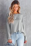 Gray loose fit wide neck batwing sleeves top