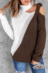 Brown Off Shoulder Turtleneck Sweater