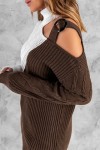 Brown Off Shoulder Turtleneck Sweater