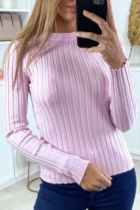 Jersey rosa de canalé muy suave con cuello alto