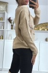 V-neck sweater in oversize taupe with lace in a beautiful soft material