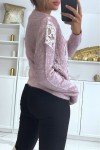 Lilac jumper with lace insert and basic fit.