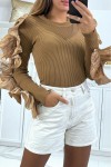 ribbed sweater with ruffle on the sleeves