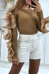 ribbed sweater with ruffle on the sleeves