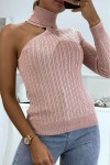 cable knit turtleneck sweater with single sleeve