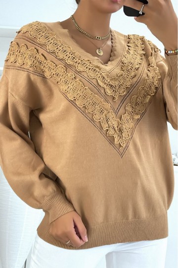 women's sweater in V-neck with lace pattern