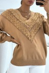 women's sweater in V-neck with lace pattern