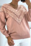 women's sweater in V-neck with lace pattern.
