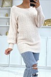 Chunky knit halterneck sweater with puff sleeves
