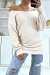Chunky knit halterneck sweater with puff sleeves