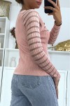 Bi-material ribbed sweater