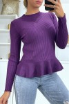 Purple ribbed jumper with peplum cut
