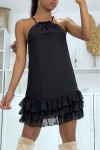Black sleeveless dress with thin straps with wavy bottom and lining