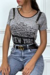 Printed gray t-shirt with zipper