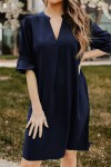 Black shift dress with ruffled sleeves