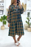 Green plaid dress with embroidery.