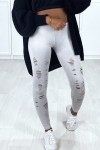 Gray leggings for women in shiny and stretchy material at the front