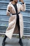 Long quilted down jacket in beige