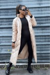 Long quilted down jacket in beige