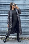 Long quilted down jacket in black