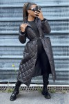 Long quilted down jacket in black
