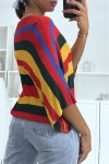 Red striped knit top with batwing sleeves