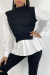Black bi-material shirt jumper with asymmetric cut.