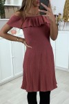 Dark pink trapeze dress with boat neck