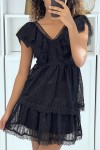 Black Lace Ruffle Skater Dress
