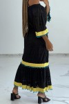 Robe noire stylé bohème avec broderies colorés et dentelle