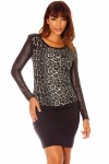 Gray leopard print top, bi-material and long sleeve.