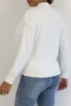 Very soft white jumper with high collar and retro-style embroidered frill.