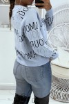 Short blue jumper with love writing