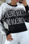 Black jumper with white gradient in stretch material with puffy effect and inscription.