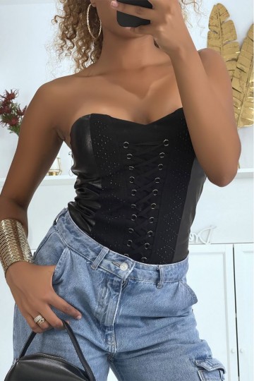 Faux leather bustier with laces